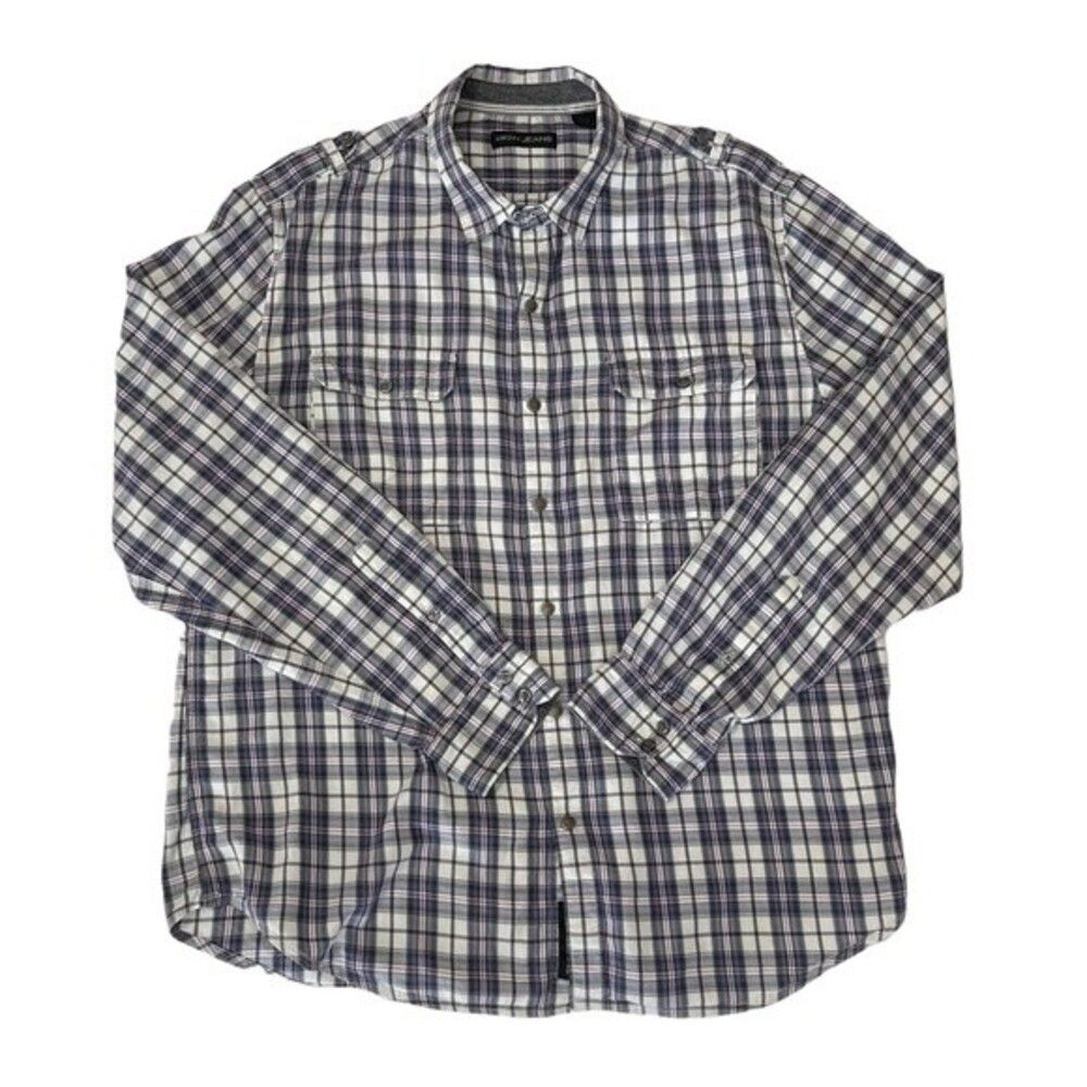 Vintage DKNY Plaid Snap Button Shirt Lightweight Cotton Roll Tabs Preppy Men XL